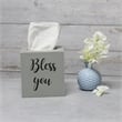 Elegant Designs Wood Tissue Box Cover with Sliding Base & Black Script - Gray
