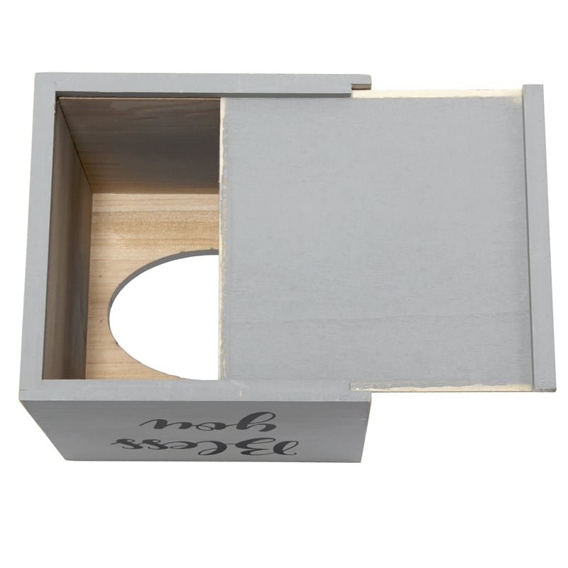 Elegant Designs Wood Tissue Box Cover with Sliding Base & Black Script - Gray