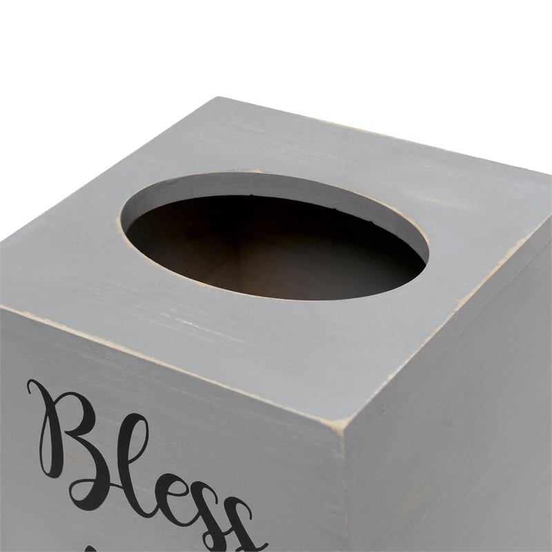 Elegant Designs Wood Tissue Box Cover with Sliding Base & Black Script - Gray