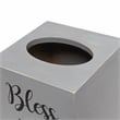 Elegant Designs Wood Tissue Box Cover with Sliding Base & Black Script - Gray