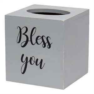 Elegant Designs Wood Tissue Box Cover with Sliding Base & Black Script - Gray