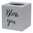 Elegant Designs Wood Tissue Box Cover with Sliding Base & Black Script - Gray