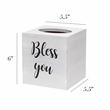 Elegant Designs Wood Tissue Box Cover with Sliding Base & Black Script - White