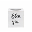 Elegant Designs Wood Tissue Box Cover with Sliding Base & Black Script - White