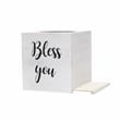 Elegant Designs Wood Tissue Box Cover with Sliding Base & Black Script - White
