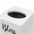 Elegant Designs Wood Tissue Box Cover with Sliding Base & Black Script - White