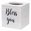 Elegant Designs Wood Tissue Box Cover with Sliding Base & Black Script - White