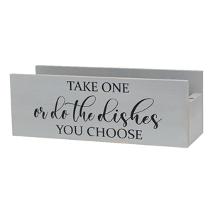 Wood Kitchen Organizer L &quotTake One or do the Dishes..&quot Black Script - Gray