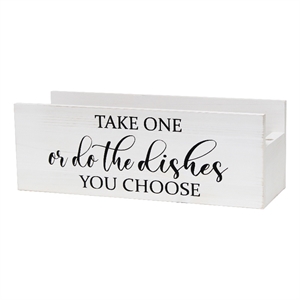 Wood Kitchen Organizer L &quotTake One or do the Dishes..&quot Black Script - White Wash