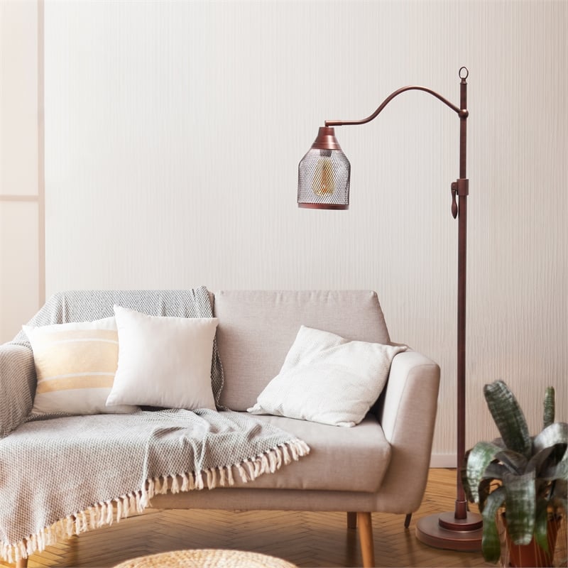 Elegant Designs Adjustable Floor Lamp with Metal Netted Shade