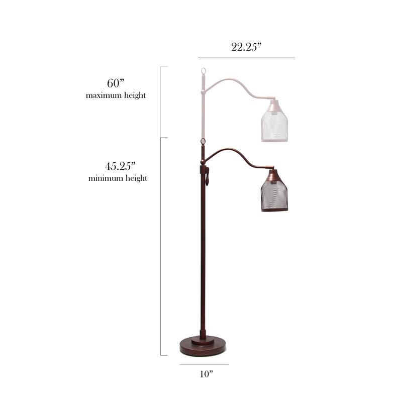 Elegant Designs Adjustable Floor Lamp with Metal Netted Shade