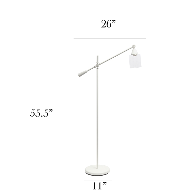 Elegant Designs Pivot Arm Floor Lamp with Glass Shade