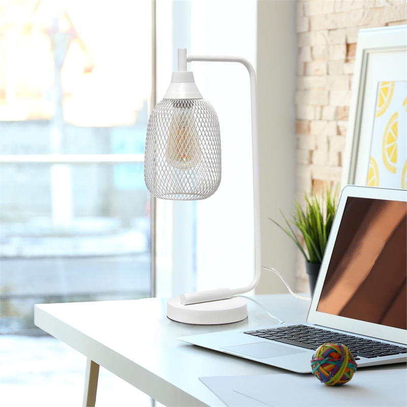 Elegant Designs Mesh Wire Desk Lamp Matte White
