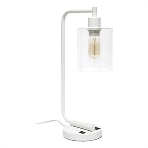 simple designs bronson antique iron lantern desk lamp with usb port white