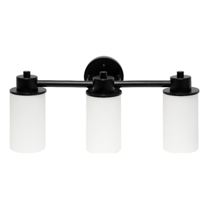 Lalia Home Essentix 3Lt Metal and White Glass Vanity Fixture Black