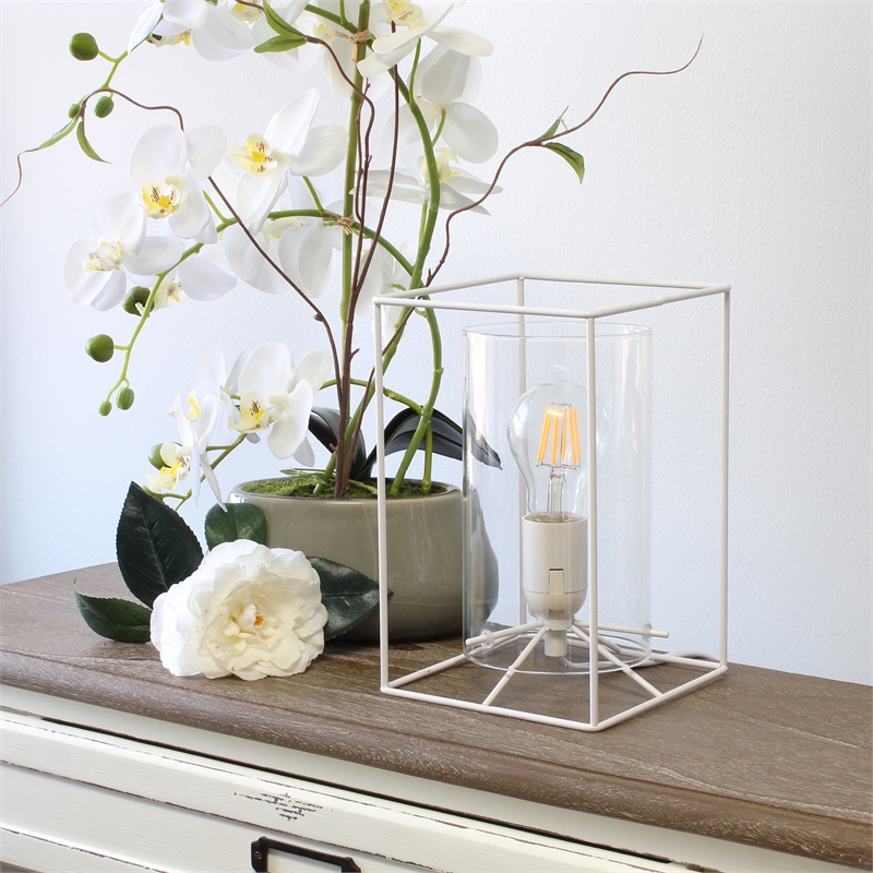 Elegant Designs Small Exposed Glass and Metal  Table Lamp White/Clear