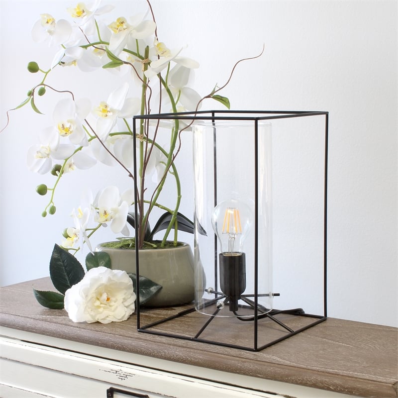 Elegant Designs Large Exposed Glass and Metal  Table Lamp Black/Clear