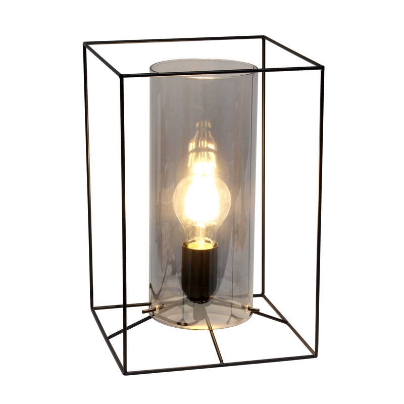 Elegant Designs Large Exposed Glass and Metal  Table Lamp Black/Smoke