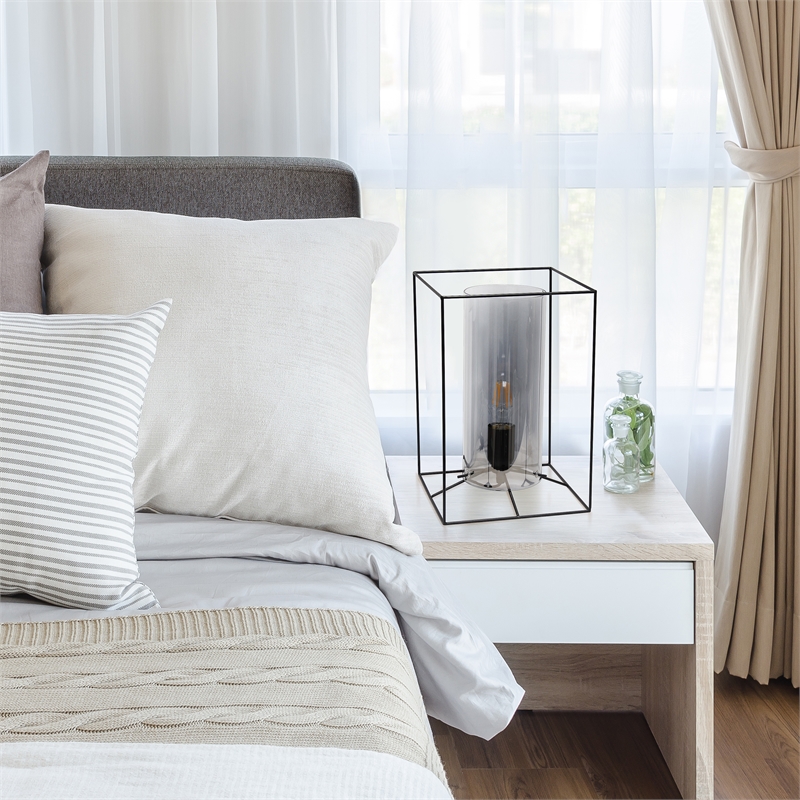 Elegant Designs Large Exposed Glass and Metal  Table Lamp Black/Smoke