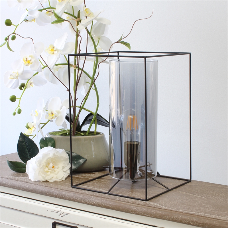 Elegant Designs Large Exposed Glass and Metal  Table Lamp Black/Smoke