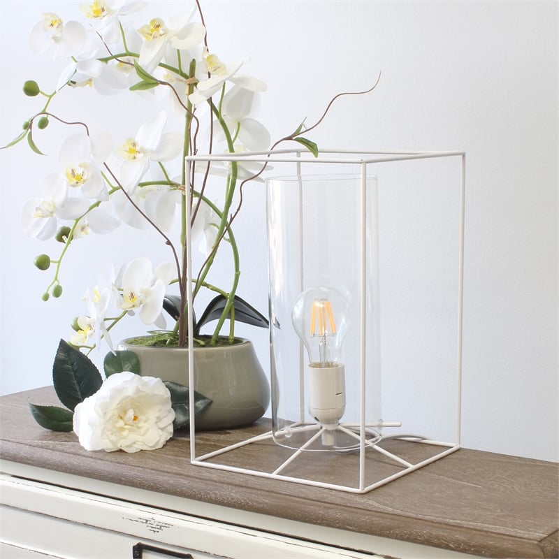 Elegant Designs Large Exposed Glass and Metal  Table Lamp White/Clear