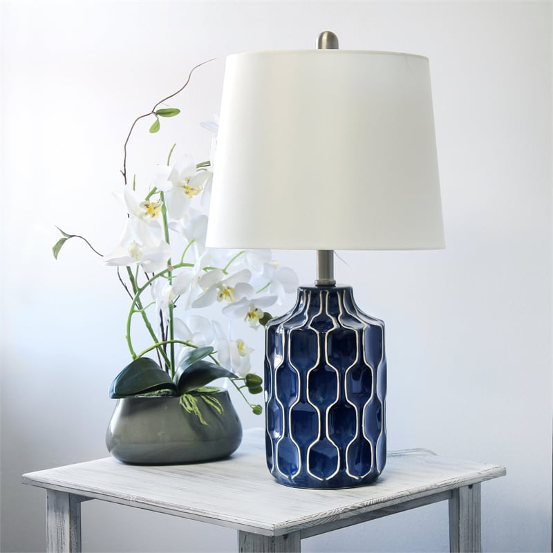 Elegant Designs Blue and White Patterned Table Lamp