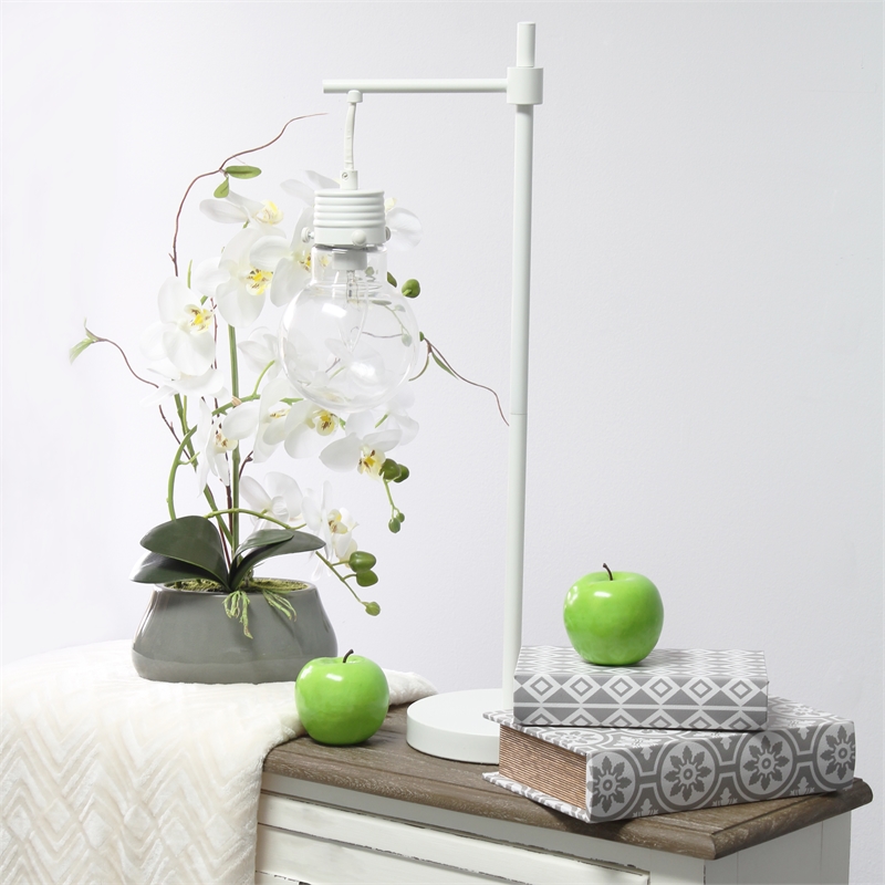 Elegant Designs Hanging Lightbulb Metal Table Lamp White