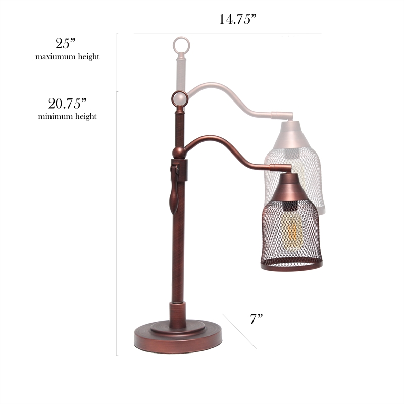 Elegant Designs Adjustable Table Lamp with Metal Netted Shade