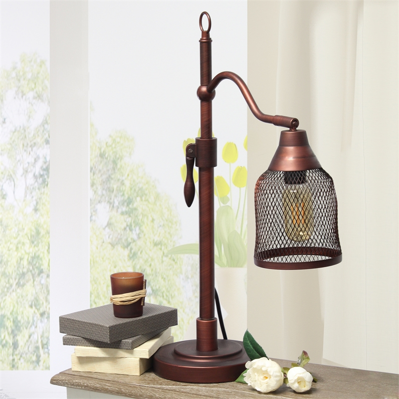 Elegant Designs Adjustable Table Lamp with Metal Netted Shade