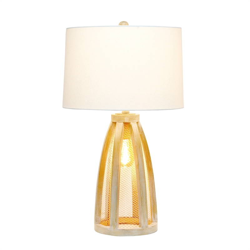 Elegant Designs Vintage Farmhouse Wood and Netted 2Lt Table Lamp Natural Wood