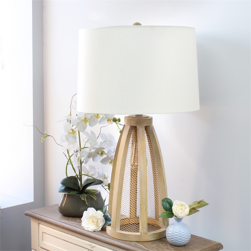 Elegant Designs Vintage Farmhouse Wood and Netted 2Lt Table Lamp Natural Wood