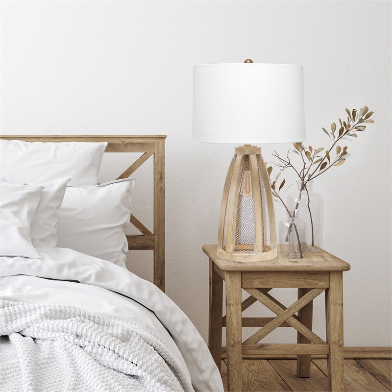 Elegant Designs Vintage Farmhouse Wood and Netted 2Lt Table Lamp Natural Wood