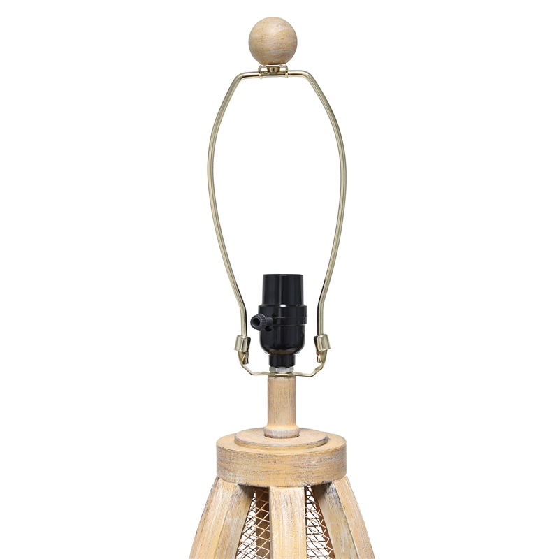 Elegant Designs Vintage Farmhouse Wood and Netted 2Lt Table Lamp Natural Wood