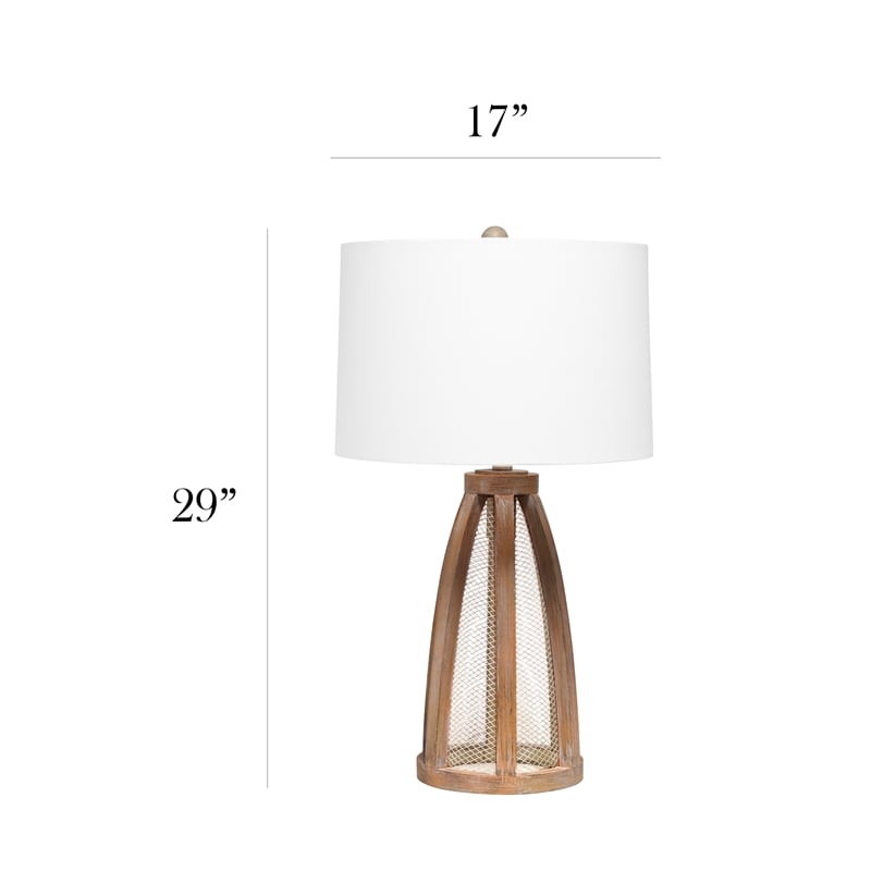 Elegant Designs Vintage Farmhouse Wood and Netted 2 Light Table Lamp Old Wood