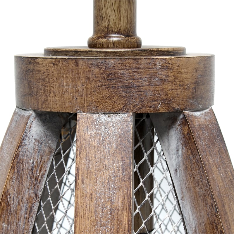 Elegant Designs Vintage Farmhouse Wood and Netted 2 Light Table Lamp Old Wood