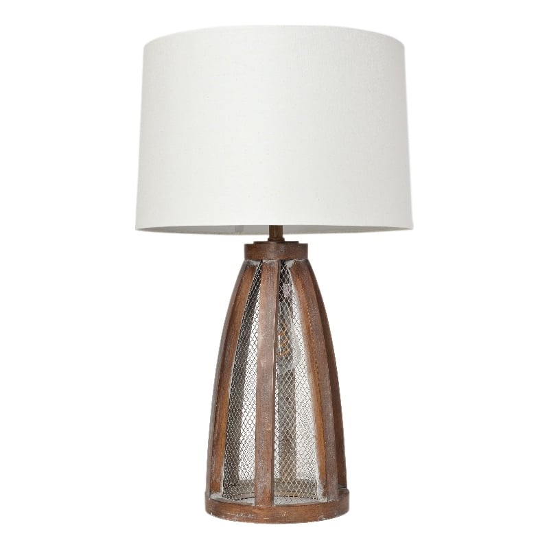 Elegant Designs Vintage Farmhouse Wood and Netted 2 Light Table Lamp Old Wood