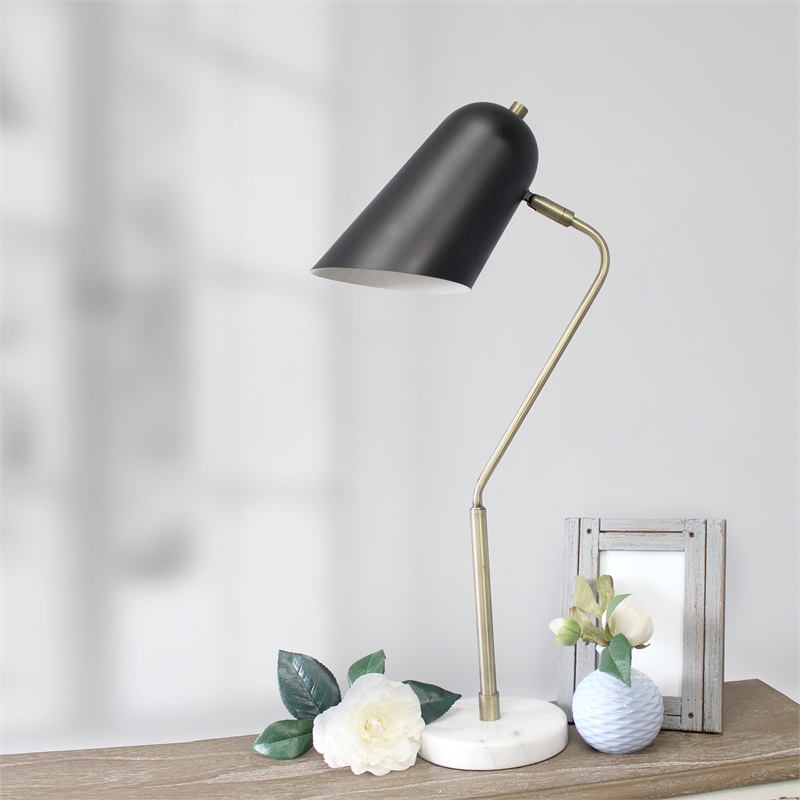 Elegant Designs Antique Brass and Marble Base Arched Desk Lamp