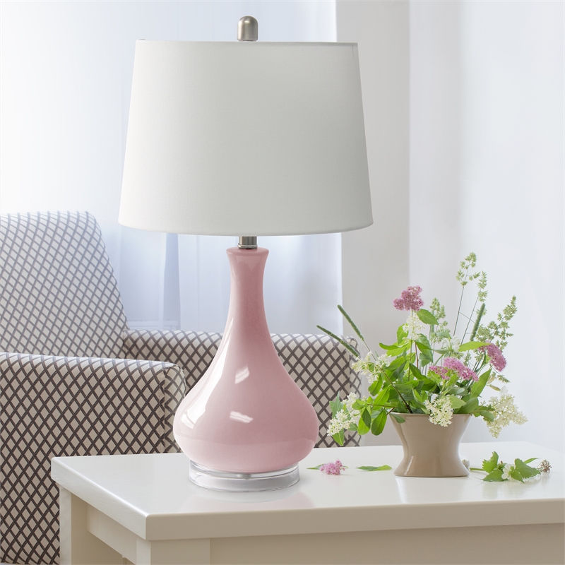 Elegant Designs Ceramic Tear Drop Shaped Table Lamp Rose Pink