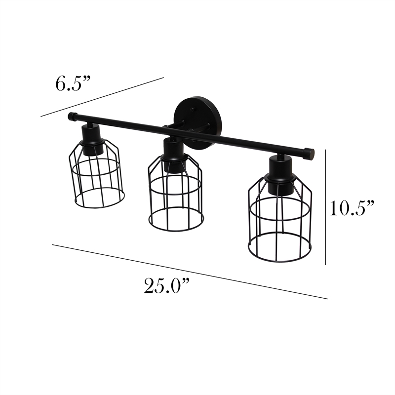 Elegant Designs 3 Light Cage Vanity Light Matte Black