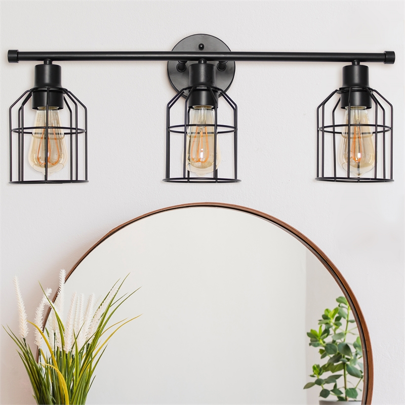 Elegant Designs 3 Light Cage Vanity Light Matte Black