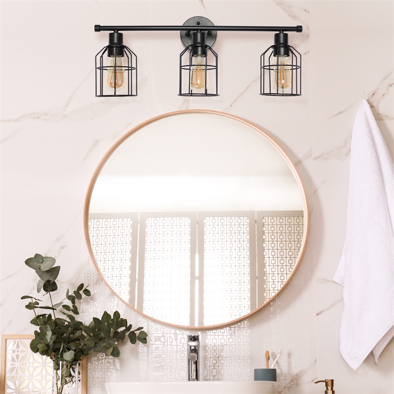 Elegant Designs 3 Light Cage Vanity Light Matte Black
