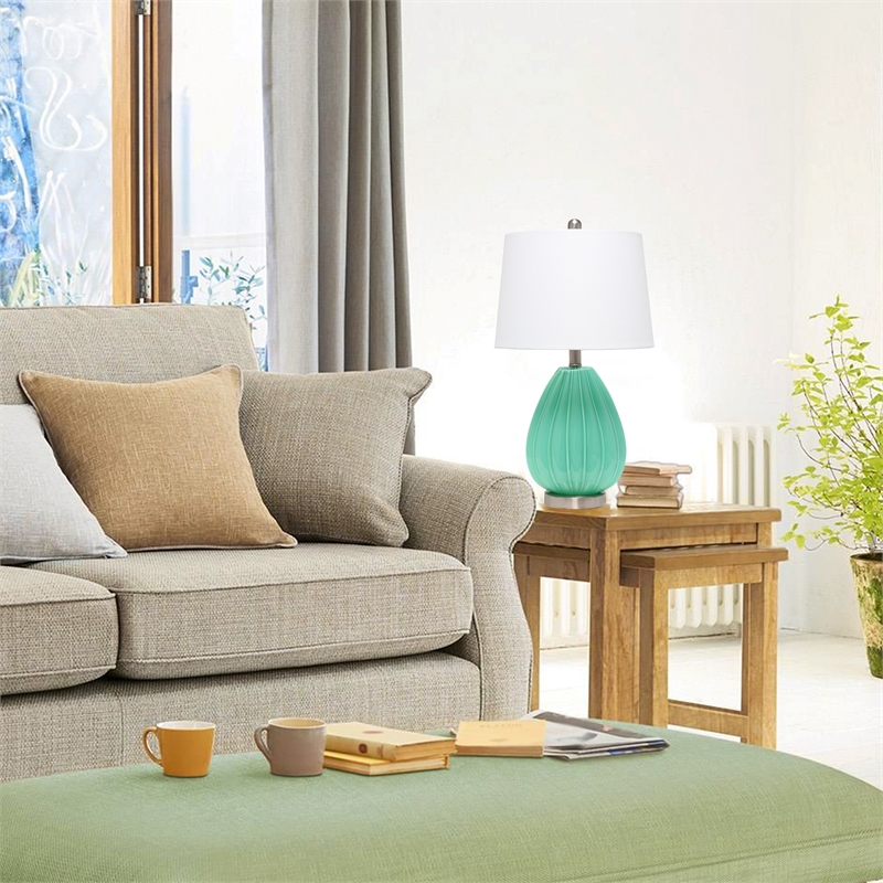 Elegant Designs Creased Table Lamp with Fabric Shade Seafoam