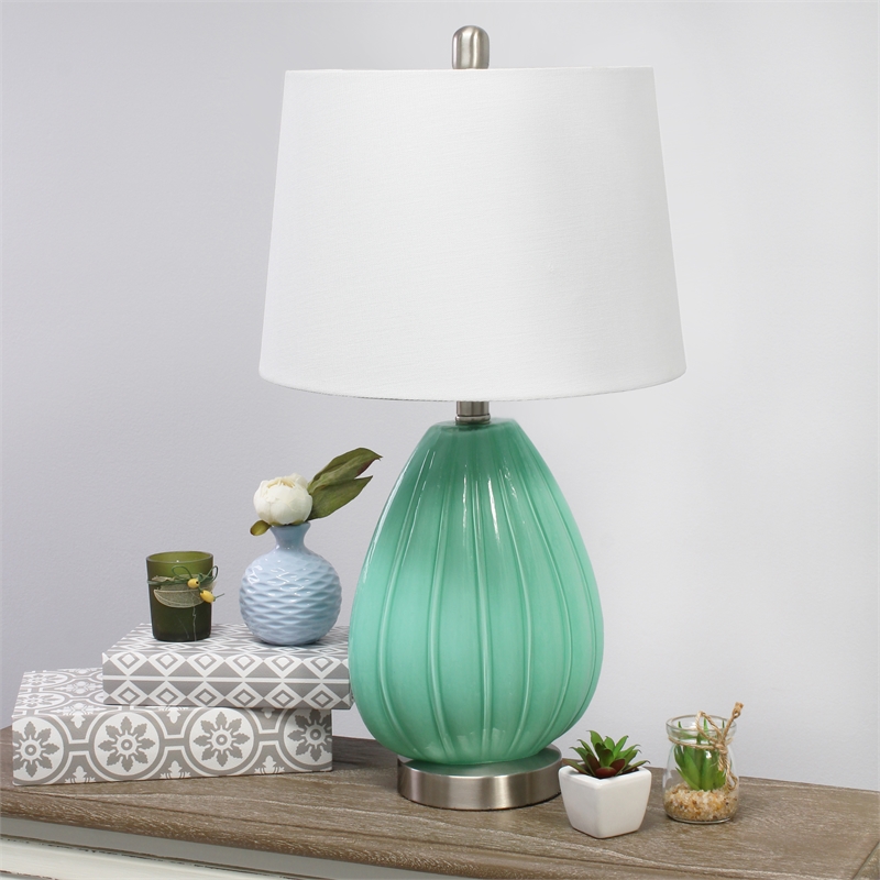 Elegant Designs Creased Table Lamp with Fabric Shade Seafoam