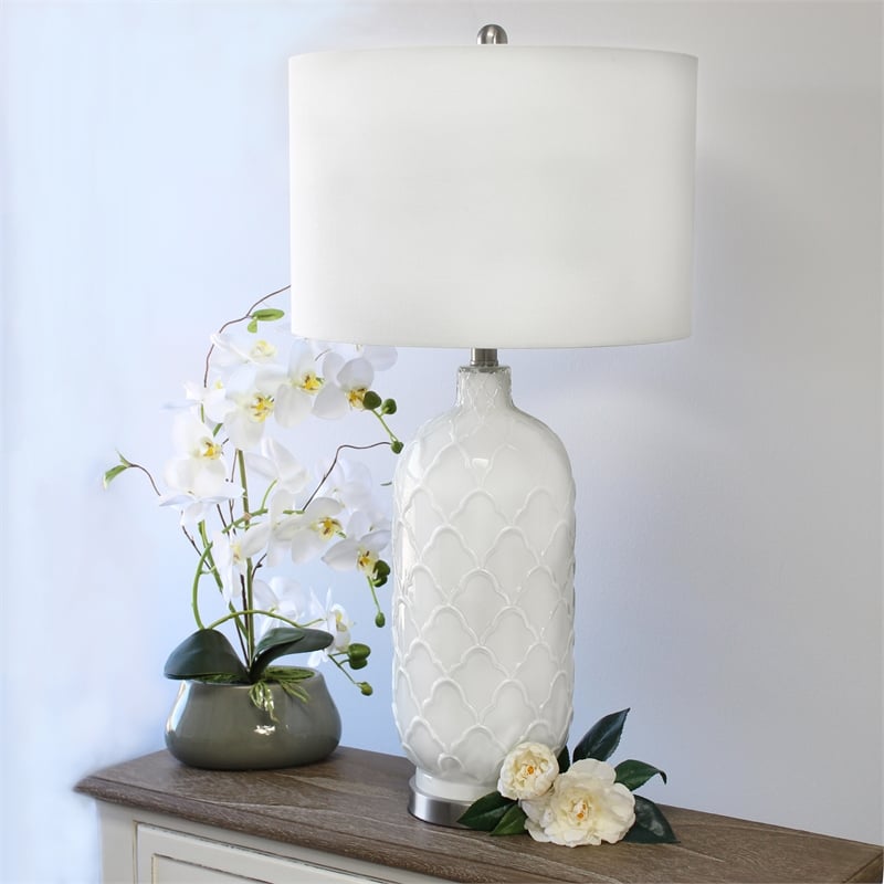 Elegant Designs White and Brushed Nickel Glass Table Lamp