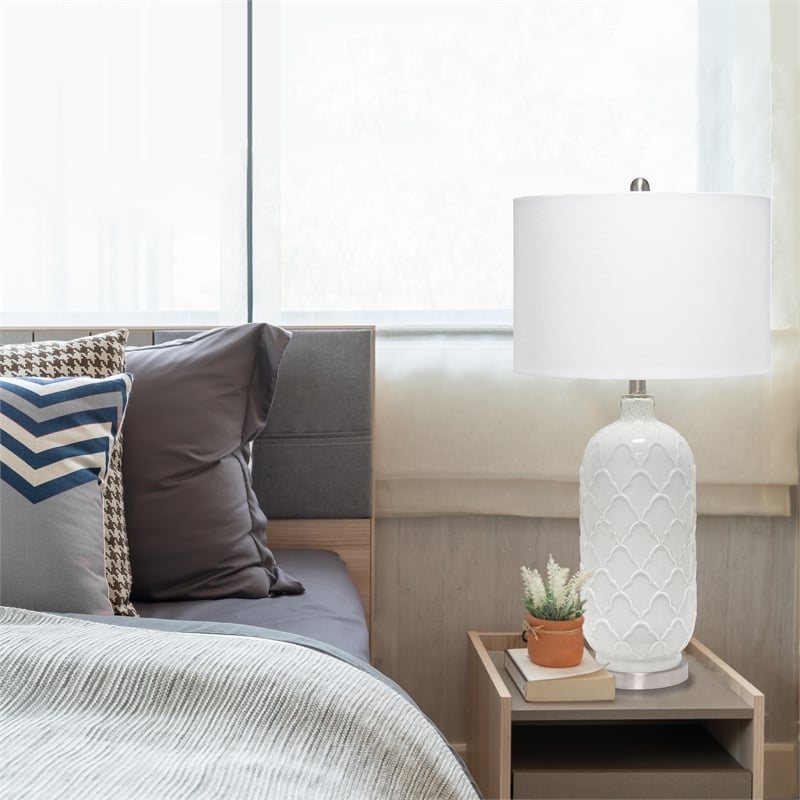 Elegant Designs White and Brushed Nickel Glass Table Lamp