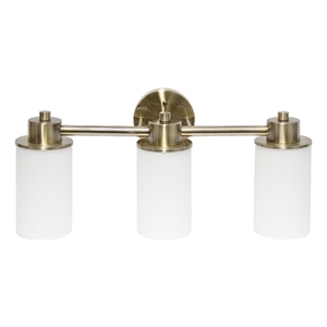 20.75&quot 3Lt Metal and White Cylinder Glass Shades Vanity Fixture Antique Brass