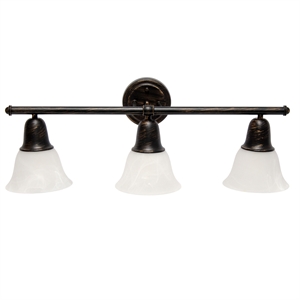 26.5&quot 3Lt Metal and Frosted White Glass Shades Vanity Fixture Oil Rubbed Bronze