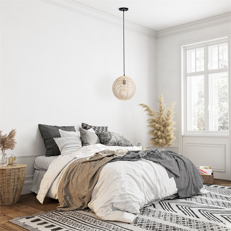 Elegant Designs Natural Tan Wicker Globe Pendant