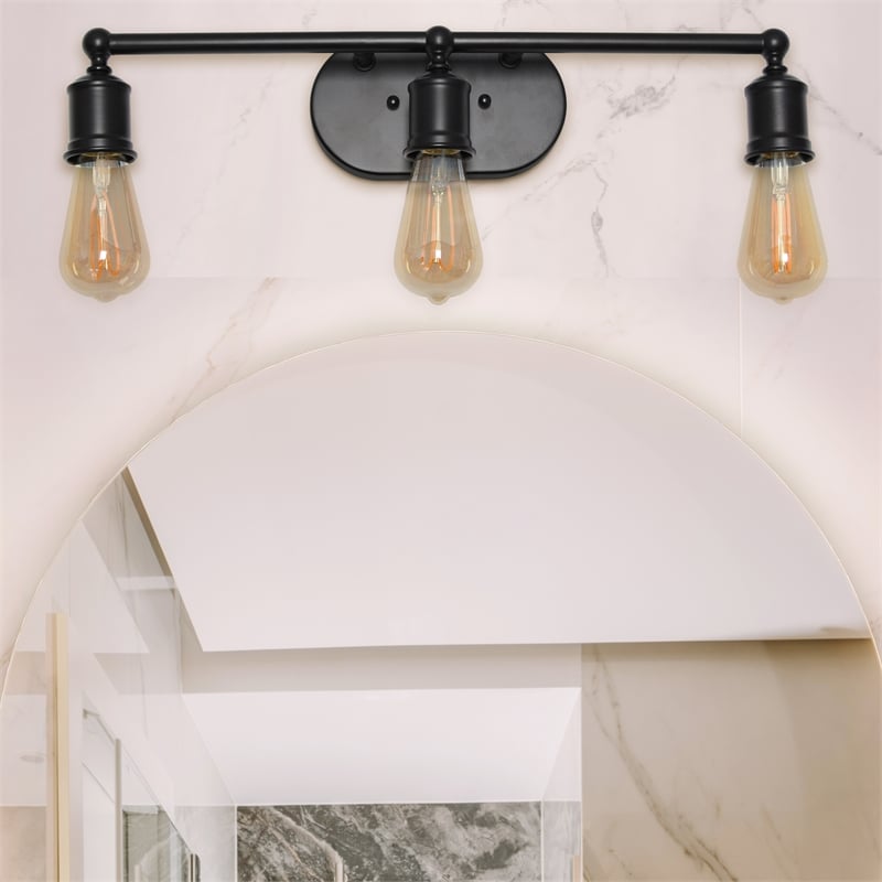 Elegant Designs 3 Light Edison Exposed Bulb Vanity Light Matte Black