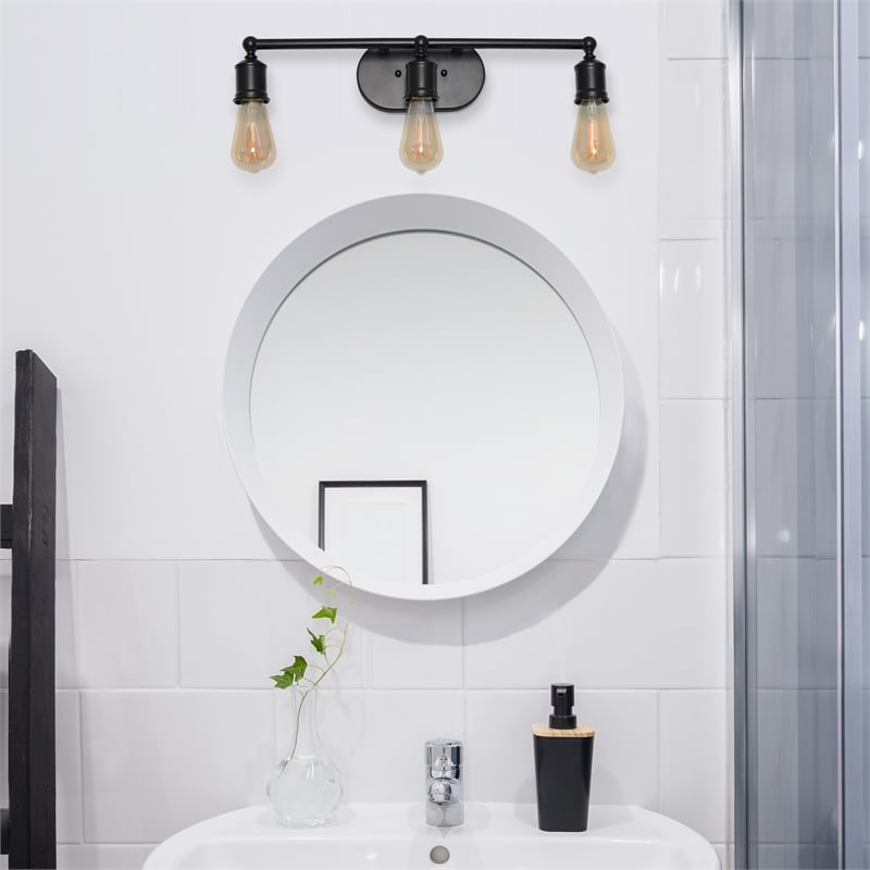 Elegant Designs 3 Light Edison Exposed Bulb Vanity Light Matte Black